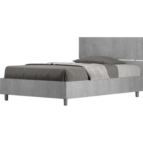 Letto 1 Piazza e Mezzo 120x190 cm con Rete Demas Testata Dritta Cemento (1/5)