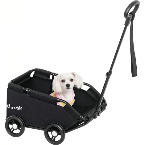 Poussette canin pliable 4 roues, tige réglable 53x45x28 cm, noir, pour petit chien