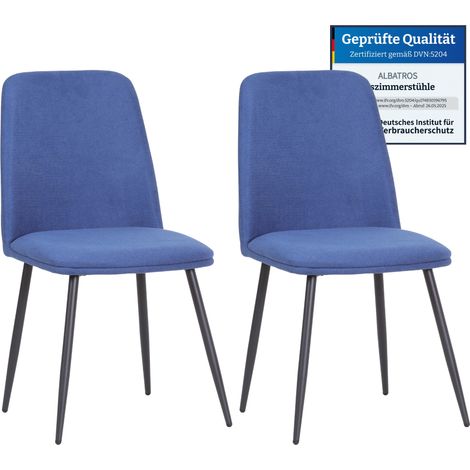 Albatros BONO Stoffstuhl Blau– 2er-Set Esszimmerstühle im modernen Retro-Design DEKRA-geprüft, pflegeleichter Stoffbezug (1/5)