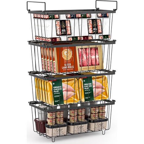 4PCS Paniers de Congélation Empilables avec Poignée Panier Congélateur coffre 37x18x15cm Paniers de Congélateur Coffre pour Organisation de 198L Congélateurs Accès Facile aux Aliments Surgelé (1/5)