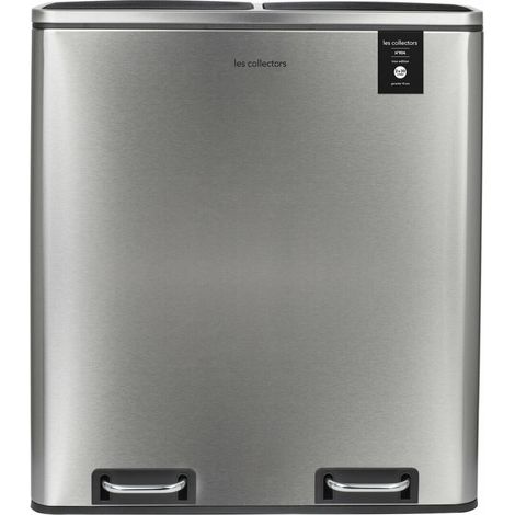 Poubelle de tri à pédale 60L – 2 compartiments – Acier inoxydable – Finition anti-traces – Fermeture silencieuse – Dimensions 58,5 x 36 x 65 cm – Les Collectors (1/5)
