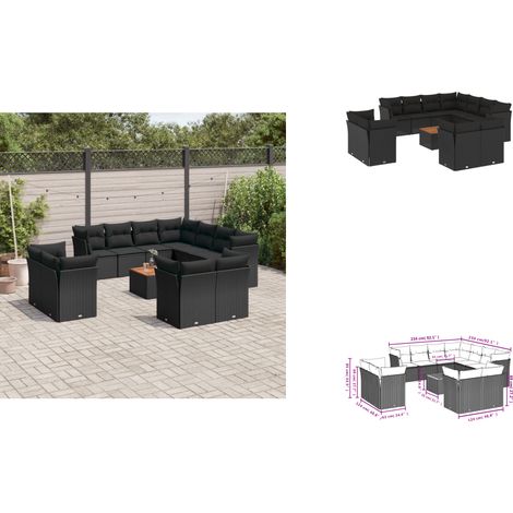 12-tlg. Garten-Sofagarnitur mit Kissen Schwarz Poly Rattan - Gartenmöbel - Outdoor Möbel - Rattan Gartenmöbel - Lounge Set - Esstischgarnitur (1/3)