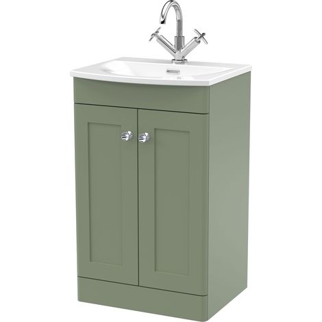 Nuie Classique Floor Standing 2-Door Vanity Unit with Curved Basin 500mm Wide - Satin Green (1/5)