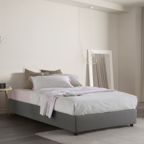 Talamo Italia - Letto piazza e mezza Asid, Letto contenitore con rivestimento in tessuto, 100% Made in Italy, Apertura frontale, adatto per materasso Cm 120x190, Grigio (1/4)