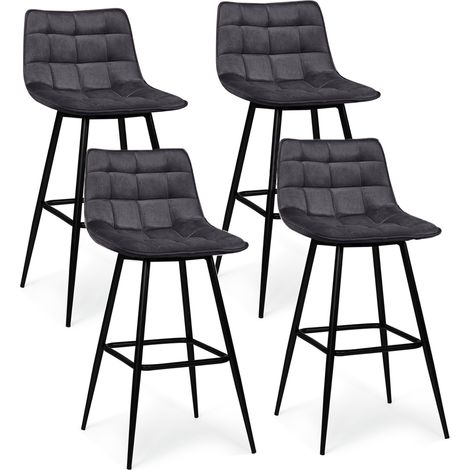 Set di 4 sgabelli da bar MADY in velluto grigio scuro (1/5)