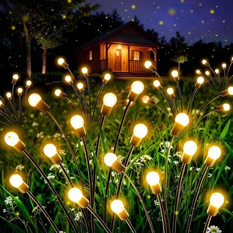 Lot de 4 Luciole Solaire Exterieur Jardin,10 LED IP65 Etanche LED Lanterne Solaire,Lumières Solaires Lucioles,Exterieur Décoration pour Jardin, Chemins, Passerelle, Balcon, Décorations de Noël (1/5)