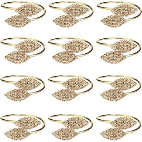 12Pcs Rond de Serviette de Table Faux Diamant Mariage Métal Or (1/4)