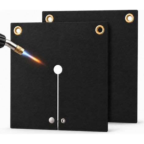 Lot de 2 Couvertures de soudage 30 x 30 cm, feutre de carbone ignifuge 5 mm, protection thermique jusqu'à 980 °C, avec ouverture et bouton-pression, pour brasage, plomberie et climatisation (1/5)