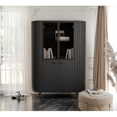 Vitrine Armoire avec LED SENTO - 4 portes - 112,3x40x155 cm - 4 compartiments - Noir (1/5)