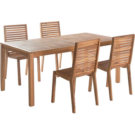 Conjunto de comedor 4 plazas de madera de acacia 180 x 90 cm sillas sin reposabrazos rústico exterior marrón claro Ombriano