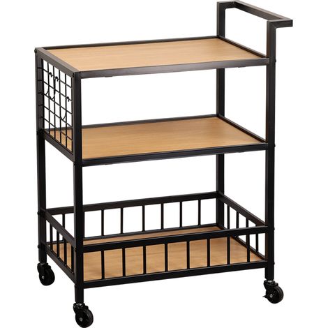 Desserte de service bois décor chêne - 3 niveaux - 4 roulettes - 60 x 40 x 86 cm - Livraison gratuite (1/5)