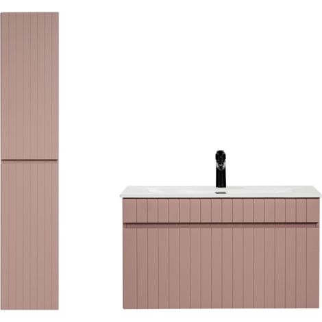 Ensemble meuble vasque à encastrer + colonne - 80 cm - Emblematic Rose - Livraison gratuite