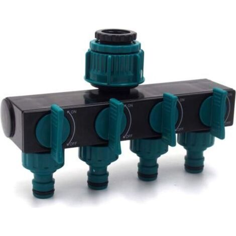Arroseur Raccord de Tuyaux 4 Sorties, Distributeur Raccord d'arrosage Connecteur Prolongateur Adaptateur à Robinet Nez de Robinet y Sélecteur pour Jardin Serre Potager Pelouse (1/4)