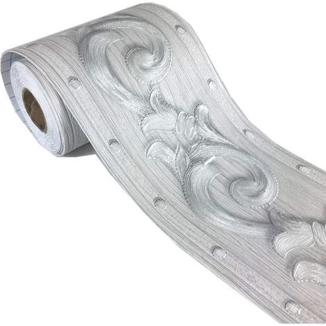 Frise de papier peint élégante à motif floral gris, 10 cm par 5 m, pour le plafond, la salle de bains, le salon, la cuisine (1/4)