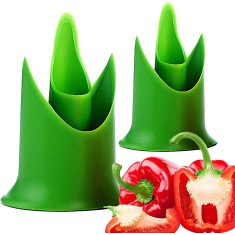 Descorazonador de verduras de 2 piezas, Reutilizable, Sembrador de tomates, Taladro de cocina, Fácil de extraer las semillas, Verde (1/5)