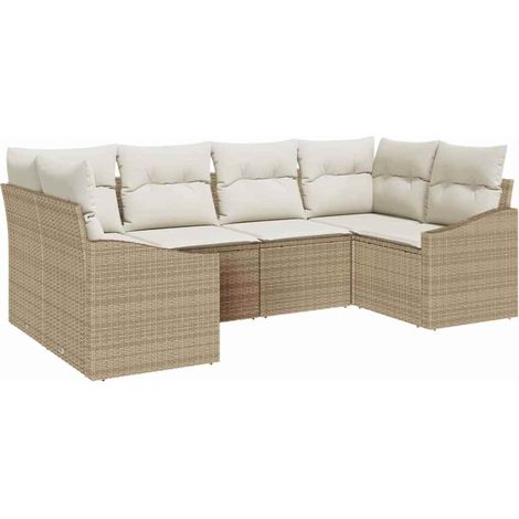 Garden Sofa Set with Storage 6 pcs Beige and Cream Poly Rattan vidaXL