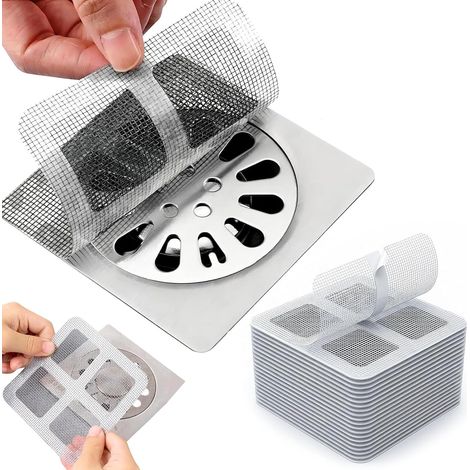 100 x Adhesive Hair Shower Filter 10 cm x 10 cm Drain Protection (1/5)