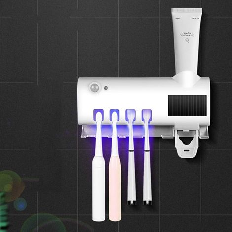 TrAdE Shop Traesio - Sterilizzatore Porta Spazzolino Denti Con Dispenser Dentifricio Organizer Parete Bagno Uv -