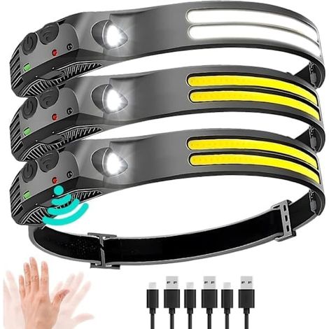 Lot de 3 lampes frontales LED rechargeables – 1000 lumens, faisceau large 230°, lampe frontale super lumineuse pour camping et activités extérieures (1/5)