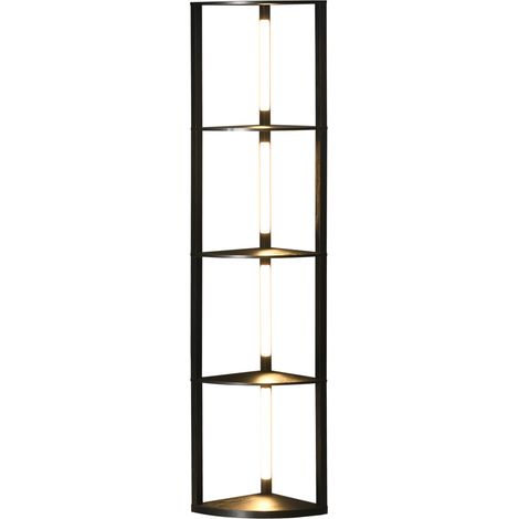 Lampadaire sur pied pour salon avec étagères d'angle 4 niveaux, lampe LED à intensité variable, 41x29,5x163,5cm, noir (1/5)
