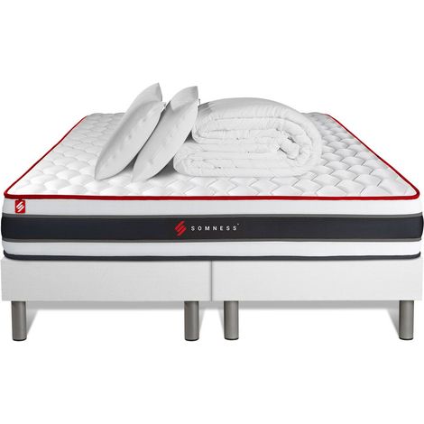 Komplettpaket Bett - Matratze 180x200 cm + 2 Boxspringbetten (Monoblock) + 2 Kopfkissen + Bettdecke - Energy