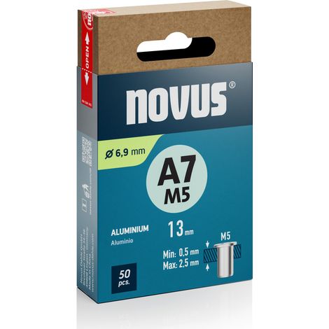 Novus Blindnietmuttern Typ A7 Ø 6,9 x 13 mm M5 Alu 50 Stück Spreizdübel