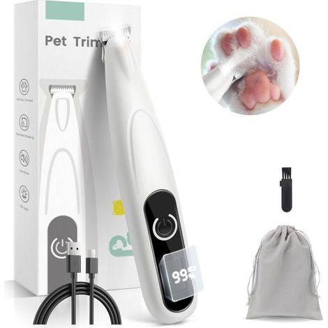 Tondeuse pour chien, tondeuse à pattes sans fil avec écran LED, USB-C, silencieuse et silencieuse. polyvalent, ensemble de 4 piè (1/5)
