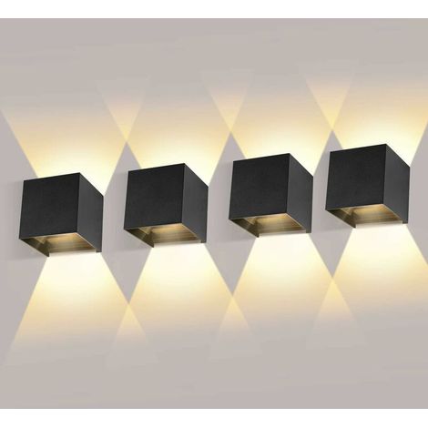 4 Pack Applique Murale Interieur/Exterieur 12W Avec Angle de Faisceau Réglable Appliques Murales LED 3000K Blanc Chaud Lampe Murale Etanche IP65 Applique Noire pour Salon Chambre (1/5)