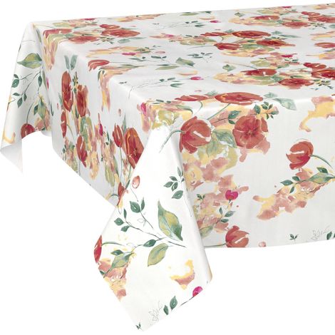 Nappe en Toile cirée Lavable, Facile d'entretien, imperméable, Effet Lotus, pour Table de Jardin, Motif Coquelicots, 240 x 140 cm, Bord coupé (1/5)