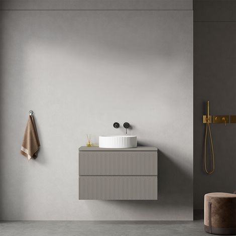 Mobile bagno sospeso 80 cm Grigio Cenere per Lavabo d'appoggio Senza Specchio - Fiji Paint Top (1/4)