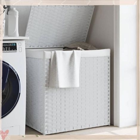 372038 Panier à linge avec 2 sections blanc 53x35x57 cm résine tressée (1/5)