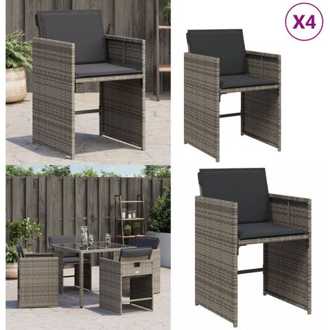 Gartenstühle mit Kissen 4 Stk. Grau Poly Rattan - Gartensaison - Gartenmöbel - Esszimmerset - Balkonmöbel - Terrassenmöbel - Home & Living (1/5)