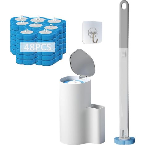 Brosse WC Jetable, avec 48 Têtes de Rechange, Gris (1/5)