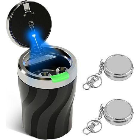 1 Pièce Cendrier Voiture Anti Odeur et 2 Pièces Cendrier de Poche, Lumière LED Automatique, étanche et Ignifuge, Résistant aux Hautes Températures, Détachable, Grande Capacité (Noir) (1/5)