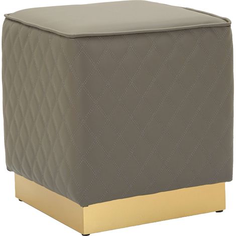 Pouf Daseloba, Rivestimento Trapuntato in Ecopelle, Forma Quadrato, Colore Struttura oro, 38x38x38h cm Grigio Tortora