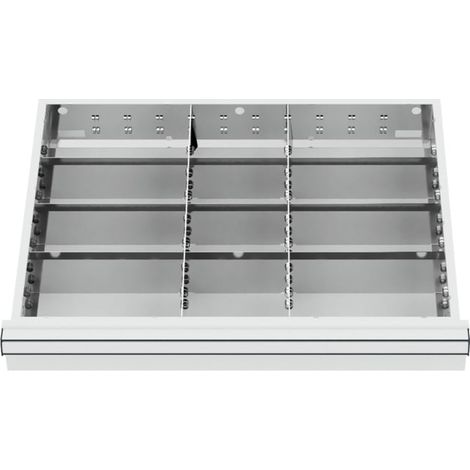 Compartimentage de tiroir STIER, séparations en métal, BLH 100/125 mm, dimensions intérieures 600x450 mm, 12 casiers, 6 x TW 225