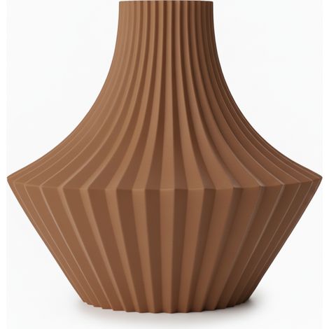 Vase décoratif marron en forme de plis pour fleurs, design élégant (1/3)
