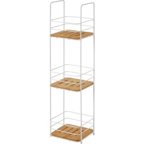 Étagère de rangement - JUANIO - 3 étagères - Bambou/Métal - 17x16x63 cm - naturel/blanc (1/4)