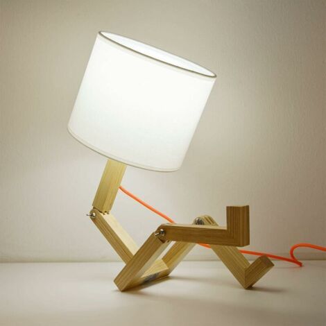royaluxe-Lampe de Chevet Robot , Lampes de Bureau Créatives pour Chambre à Coucher,Corps Bois Réglable,Salon DIY Lampe de Table E27 avec Abat-jour Tissu,Eclairage Décoratif D'intérieur Moderne (1/5)