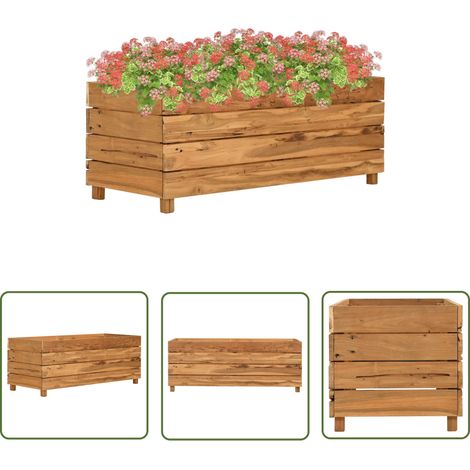 The Living Store Hochbeet 100x40x38 cm Teak Altholz und Stahl - Hochbeet - Teakholz - Gartendekoration - Blumenerde - Pflanzenbehälter (1/5)
