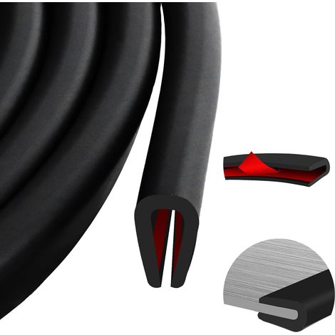 Bande de chant en caoutchouc, joint d'étanchéité en caoutchouc auto-adhésif en forme de U, bande de protection de chant de porte (3 mètres, 1,6 mm) (1/5)