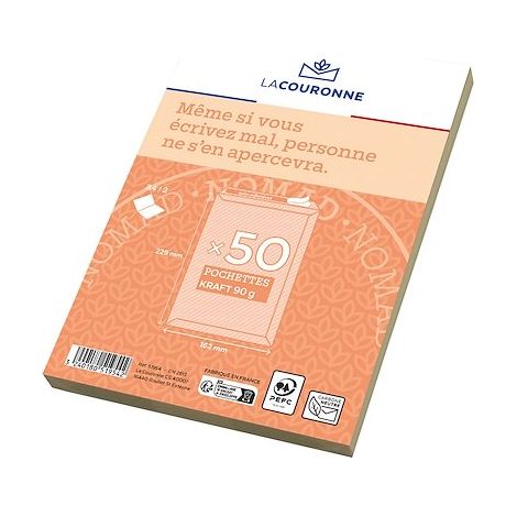 Pochette kraft milleraies brun 162 x 229 mm La Couronne 90 g sans fenêtre - Boîte de 50 (1/2)