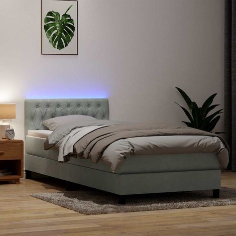 Boxspringbett mit Matratze & LED Hellgrau 80x220 cm Samt
