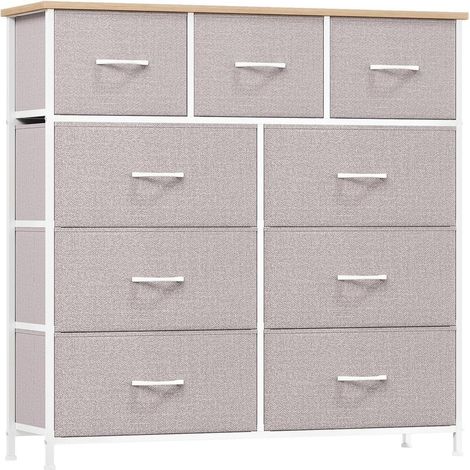 Stoffkommode mit 9 Schubladen, Aufbewahrungsschrank für Schlafzimmer & Wohnzimmer, Aschgrau (1/5)