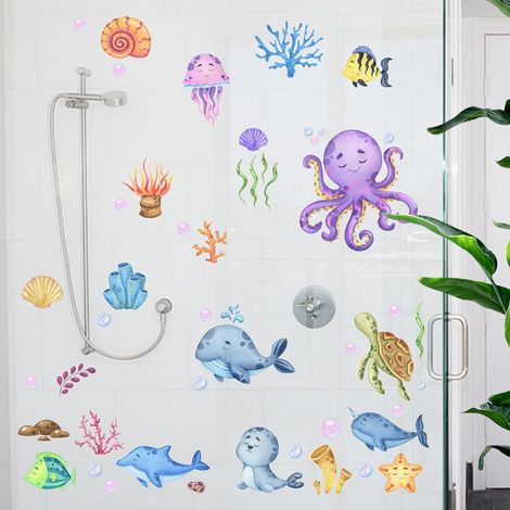 Lot de 2 stickers muraux sur le thème du monde marin, pour chambre, salon ou mur TV. (1/5)