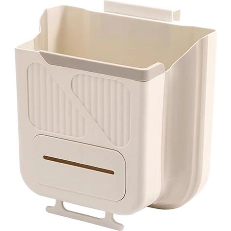Cestino per rifiuti pieghevole da appendere, 21,5 cm x 20,3 cm x 12 cm, in plastica bianca, ideale per la cucina. (1/5)