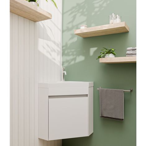 Meuble lave-mains d'angle Blanc Brillant ANGLEO