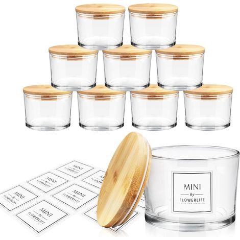 Lot de 9 Pots à Bougies en Verre Transparent 450ml avec Couvercles en Bois, Contenants Vides pour Bougies avec Étiquettes Autocollantes de Sécurité pour Fabrication de Bougies (1/5)