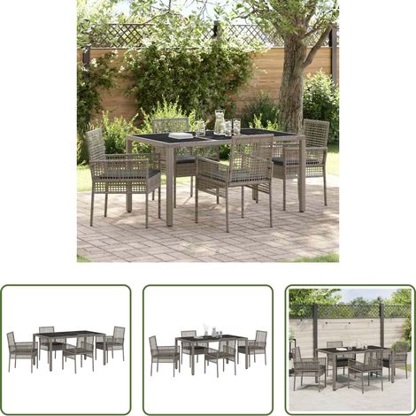 Poly-Rattan Tisch - Garten Essgruppe 5 pcs Grau Poly-Rattan (1/5)