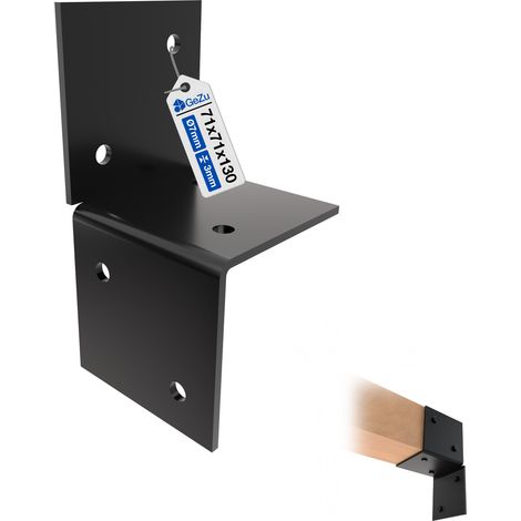 Support mural pergola 71 x 71 mm – Revêtement en poudre noir – Connecteur plat robuste pour poutres bois et poteaux – Fixation solide connexion d'angle 90° – GeZu Impex